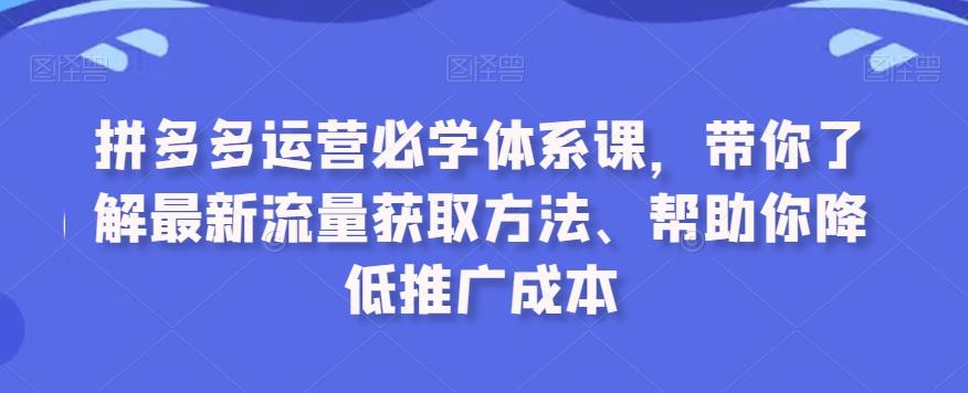 拼多多运营必学体系课，带你了解最新流量获取方法、帮助你降低推广成本-博库