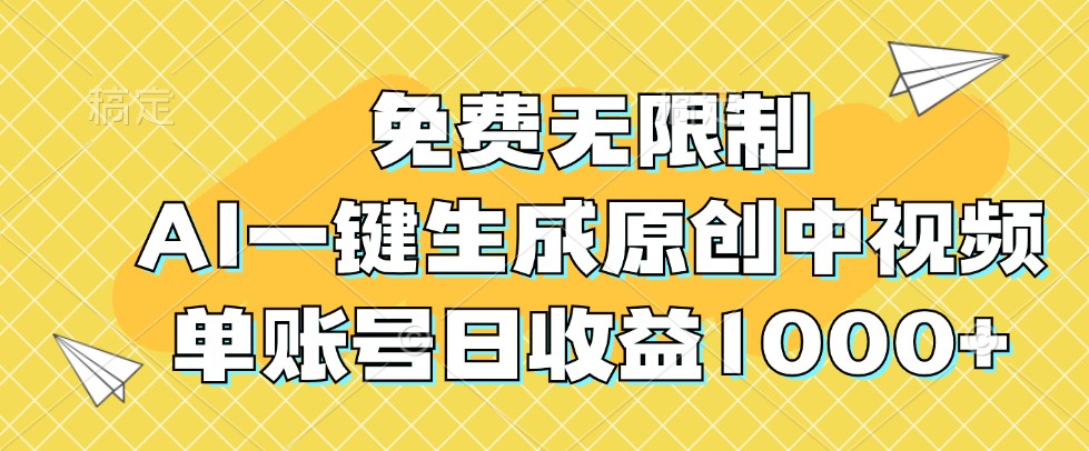 免费无限制，AI一键生成原创中视频，单账号日收益1000+-博库