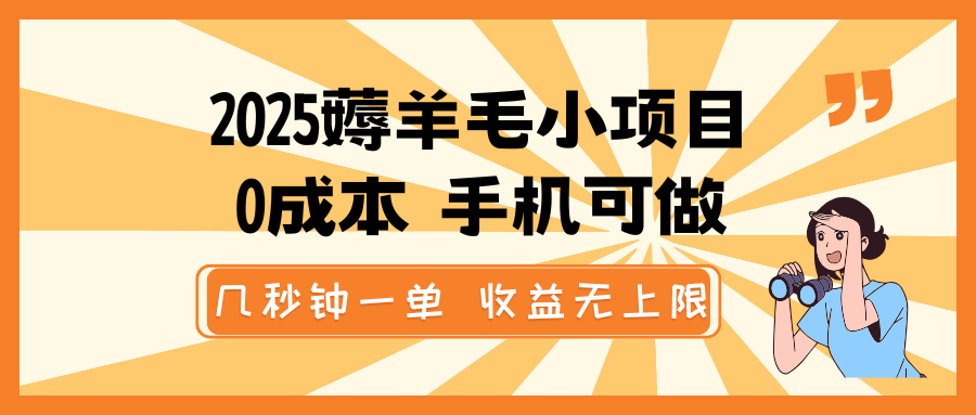 2025薅羊毛小项目，0成本 手机可做，几秒钟一单，收益无上限-博库