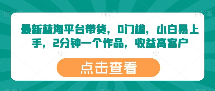 最新蓝海平台带货，0门槛，小白易上手，2分钟一个作品，收益高【揭秘】-博库