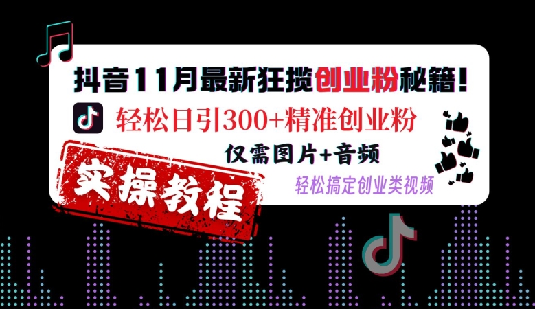 抖音11月最新狂揽创业粉秘籍，轻松日引300+精准创业粉，仅需图片+音频，轻松搞定创业类视频-博库