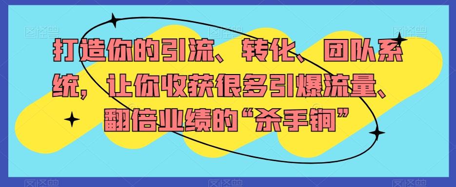 打造你的引流、转化、团队系统，让你收获很多引爆流量、翻倍业绩的“杀手锏”-博库