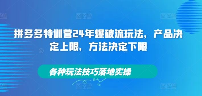 拼多多特训营24年爆破流玩法，产品决定上限，方法决定下限，各种玩法技巧落地实操-博库