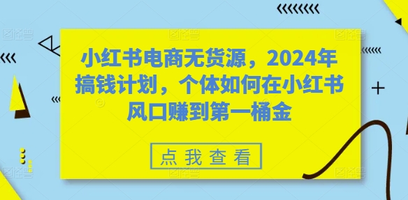 小红书电商无货源，2024年搞钱计划，个体如何在小红书风口赚到第一桶金-博库