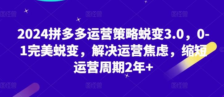 2024拼多多运营策略蜕变3.0，0-1完美蜕变，解决运营焦虑，缩短运营周期2年+-博库