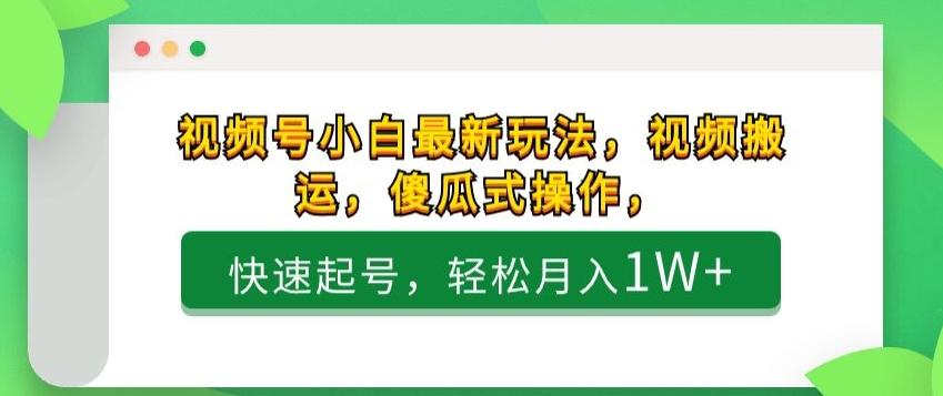 视频号小白最新玩法，视频搬运，傻瓜式操作，快速起号，轻松月入1W+-博库