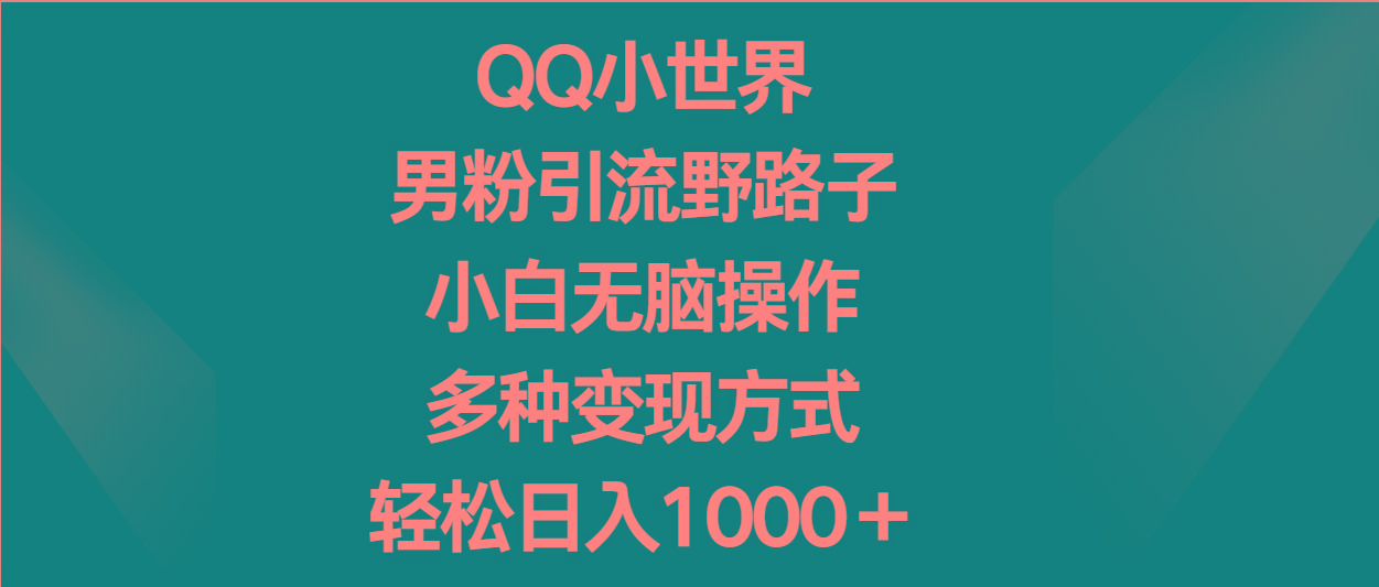 QQ小世界男粉引流野路子，小白无脑操作，多种变现方式轻松日入1000＋-博库