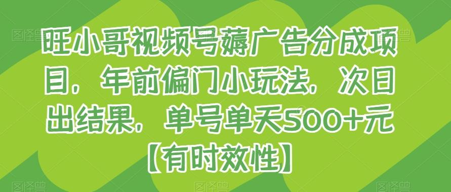 旺小哥视频号薅广告分成项目，年前偏门小玩法，次日出结果，单号单天500+元【有时效性】-博库