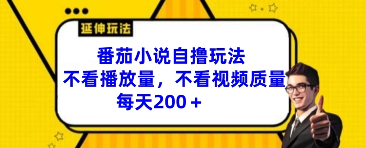 番茄小说自撸玩法，不看播放量，不看视频质量，每天200+【揭秘】-博库