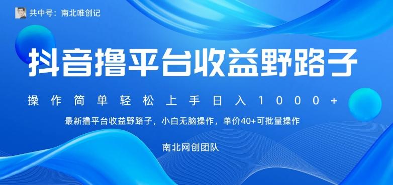 最新撸抖音平台收益野路子，操作简单，单价高，小白可无脑操作可日入1000+-博库