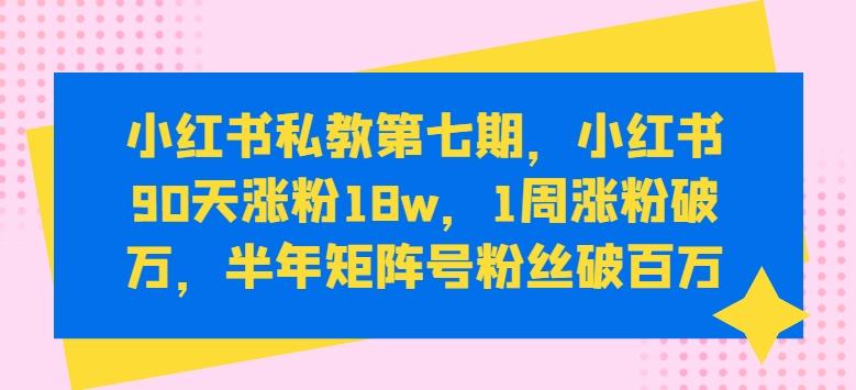 小红书私教第七期，小红书90天涨粉18w，1周涨粉破万，半年矩阵号粉丝破百万-博库