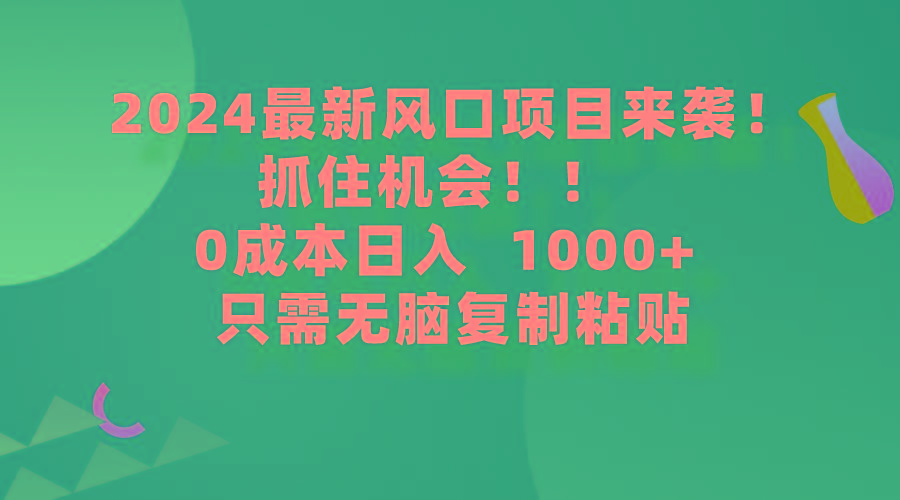 (9899期)2024最新风口项目来袭，抓住机会，0成本一部手机日入1000+，只需无脑复…-博库