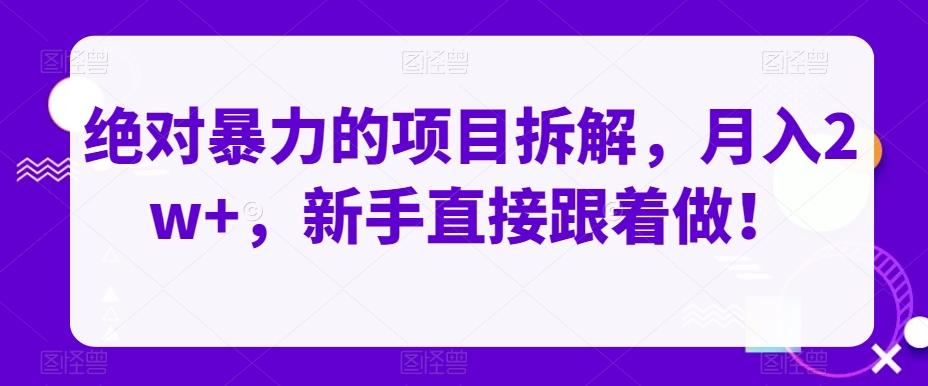 绝对暴力的项目拆解，月入2w+，新手直接跟着做！-博库