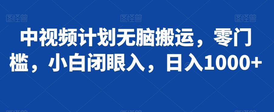 中视频计划无脑搬运，零门槛，小白闭眼入，日入1000+-博库