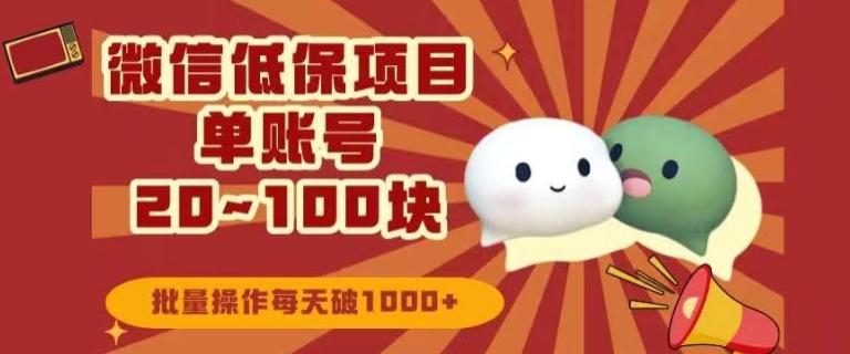 微信领低保单账号20元-100元，批量操作每天破1000+-博库