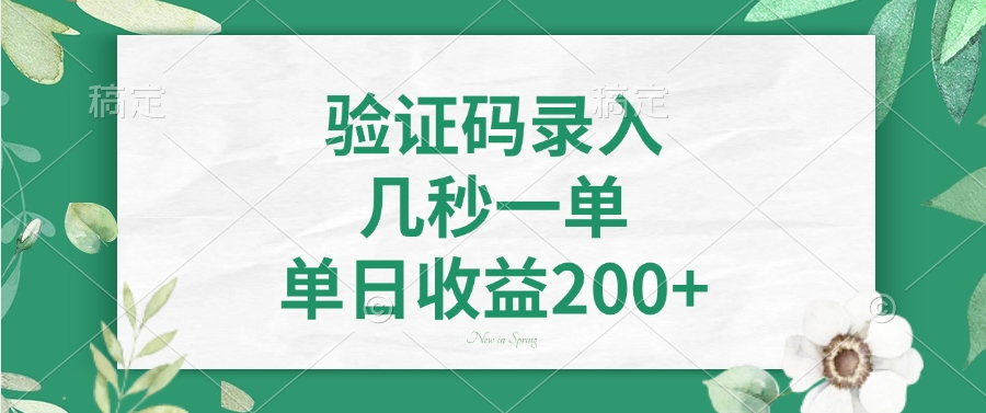 验证码录入，几秒一单，单日收益200+-博库