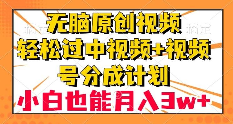 无脑原创视频，轻松过中视频+视频号分成计划，小白也能月入3w+【揭秘】-博库