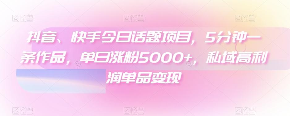 抖音、快手今日话题项目，5分钟一条作品，单日涨粉5000+，私域高利润单品变现-博库