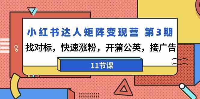 小红书达人矩阵变现营第3期，找对标，快速涨粉，开蒲公英，接广告(11节课)-博库