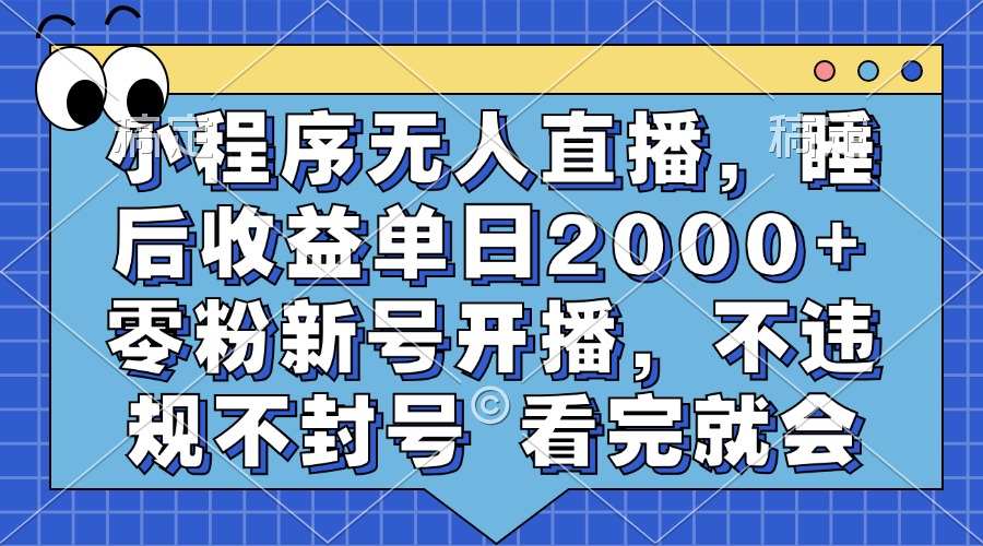 小程序无人直播，睡后收益单日2000+ 零粉新号开播，不违规不封号 看完就会-博库