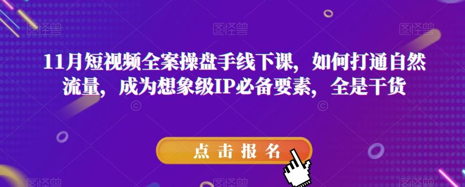 11月短视频全案操盘手线下课，如何打通自然流量，成为想象级IP必备要素，全是干货-博库