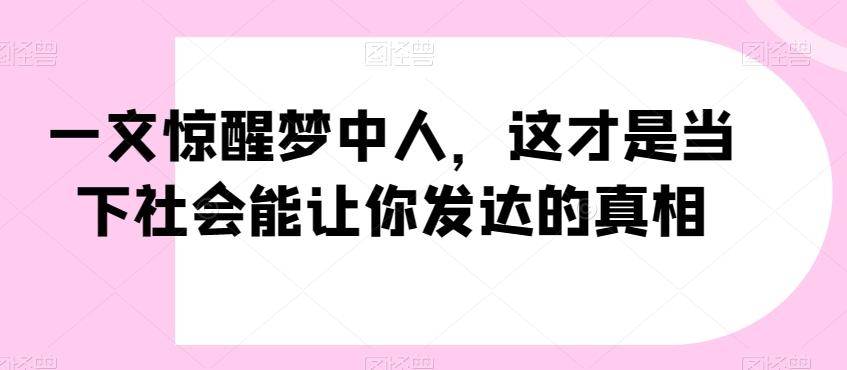 一文惊醒梦中人，这才是当下社会能让你发达的真相【公众号付费文章】-博库