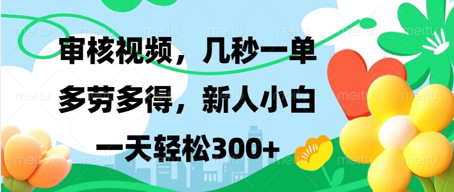 审核视频，几秒一单，多劳多得，新人小白一天轻松300+-博库