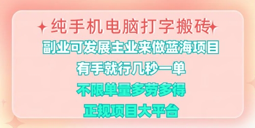 纯手机电脑打字搬砖，有手就行，几秒一单，多劳多得，正规项目大平台【揭秘】-博库