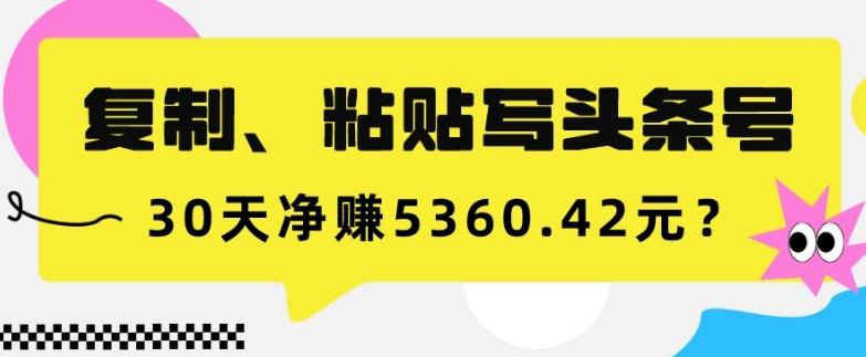 复制、粘贴写头条号，10分钟1篇，30天净赚5360.42元？-博库