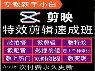 剪映特效教程和运营变现教程，特效剪辑速成班，专教新手小白-博库