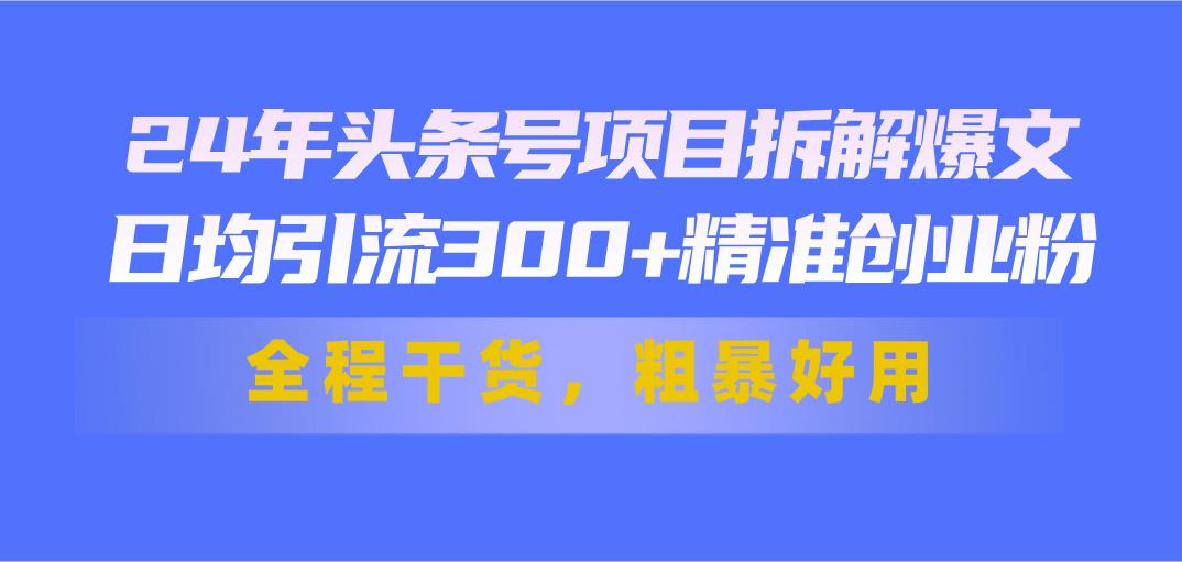 24年头条号项目拆解爆文，日均引流300+精准创业粉，全程干货，粗暴好用-博库