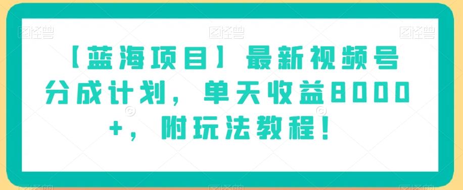 【蓝海项目】最新视频号分成计划，单天收益8000+，附玩法教程！-博库