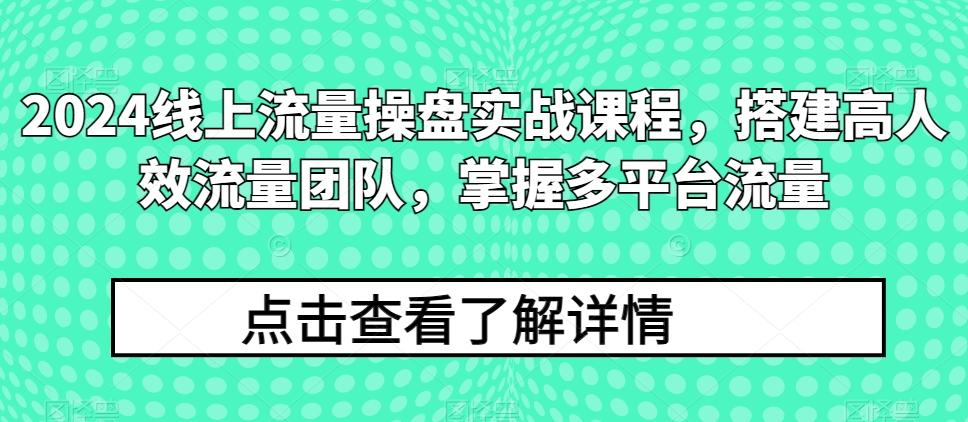 2024线上流量操盘实战课程，搭建高人效流量团队，掌握多平台流量-博库