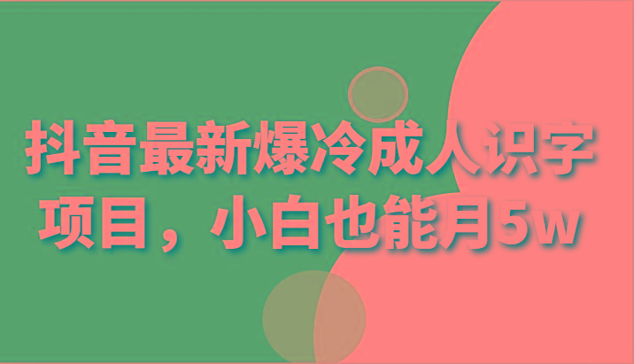 抖音最新爆冷成人识字项目，小白也能月5w-博库