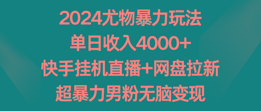 2024尤物暴力玩法 单日收入4000+快手挂机直播+网盘拉新 超暴力男粉无脑变现-博库