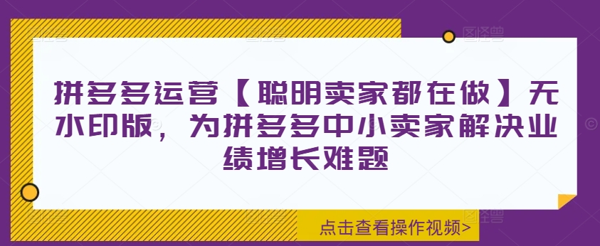 拼多多运营【聪明卖家都在做】无水印版，为拼多多中小卖家解决业绩增长难题-博库