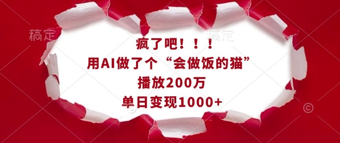 疯了吧！用AI做了个“会做饭的猫”，播放200万，单日变现1k-博库