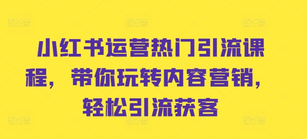 小红书运营热门引流课程，带你玩转内容营销，轻松引流获客-博库