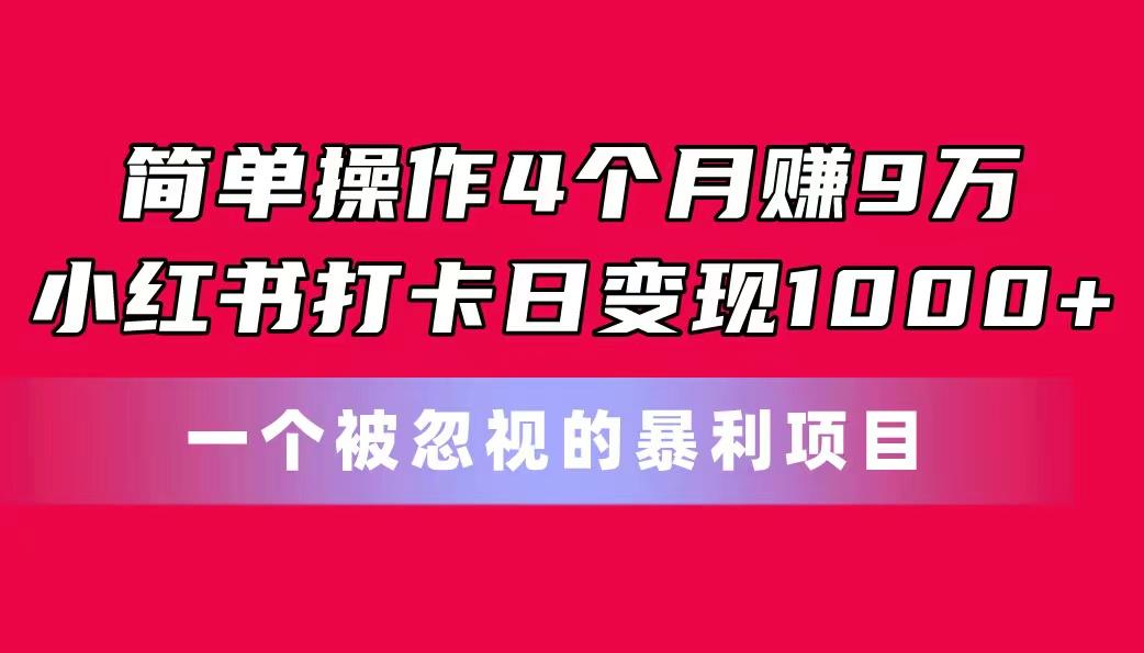 简单操作4个月赚9万！小红书打卡日变现1000+！一个被忽视的暴力项目-博库