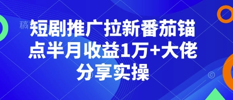 短剧推广拉新番茄锚点半月收益1万+大佬分享实操-博库