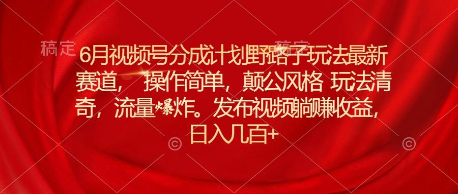 6月视频号分成计划野路子玩法最新赛道操作简单，颠公风格玩法清奇，流…-博库