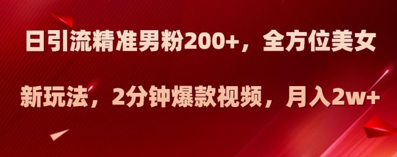 日引流精准男粉200+，全方位美女新玩法，2分钟爆款视频，月入2w+【揭秘】-博库