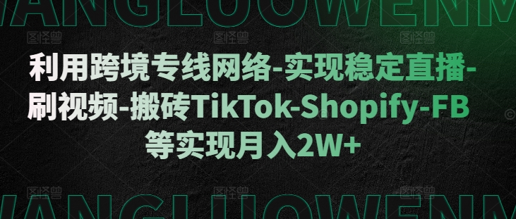 利用跨境专线网络-实现稳定直播-刷视频-搬砖TikTok-Shopify-FB等实现月入2W+【揭秘】-博库