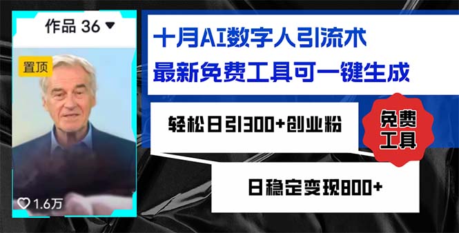 十月AI数字人引流术，最新免费工具可一键生成，轻松日引300+创业粉日稳…-博库