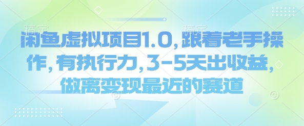 闲鱼虚拟项目1.0，跟着老手操作，有执行力，3-5天出收益，做离变现最近的赛道-博库