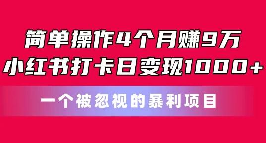 简单操作4个月赚9w，小红书打卡日变现1k，一个被忽视的暴力项目【揭秘】-博库