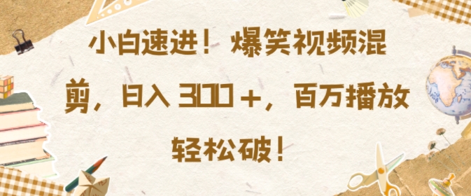 小白速进，爆笑视频混剪，日入3张，百万播放轻松破【揭秘】-博库