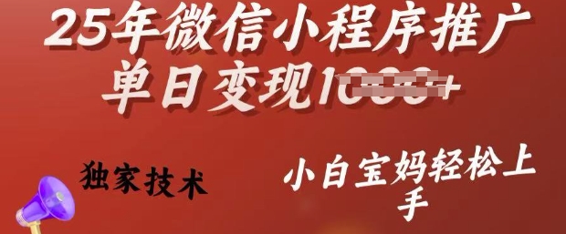 25年微信小程序推广单日变现多张，独家技术，小白宝妈轻松上手【揭秘】-博库