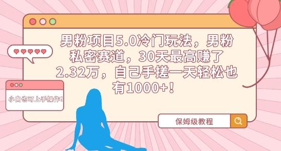 男粉项目5.0冷门玩法，男粉私密赛道，30天最高赚了2.32万，自己手搓一天轻松也有1000+【揭秘】-博库