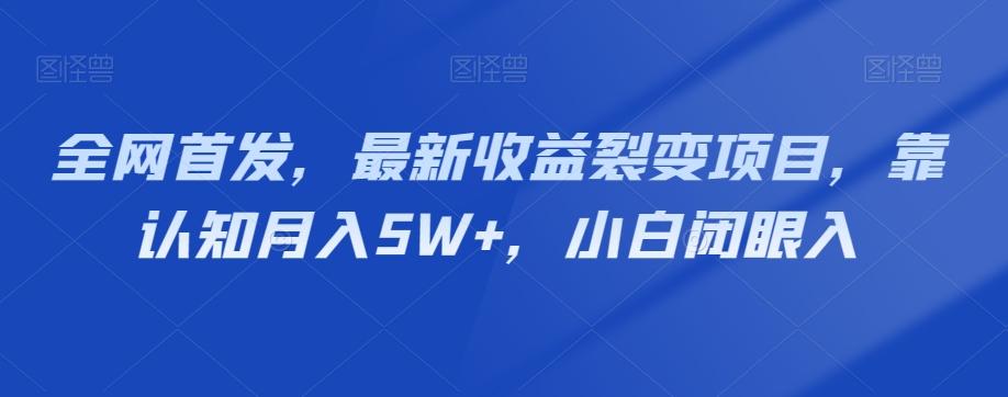 全网首发，最新收益裂变项目，靠认知月入5W+，小白闭眼入-博库